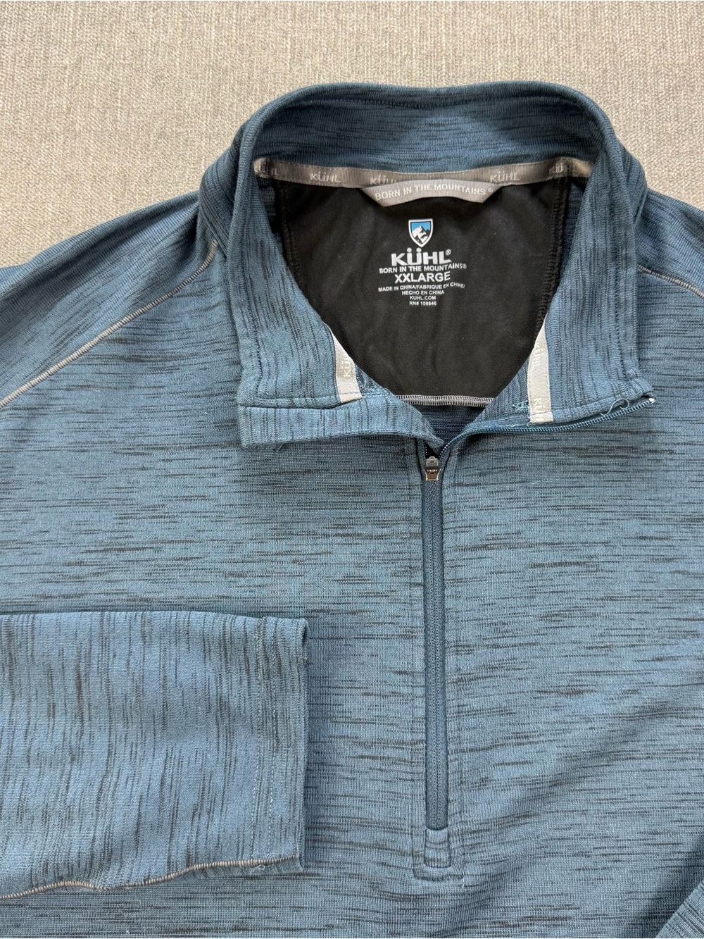 KUHL Mens Blue Alloy Quarter-Zip Pullover Jacket XXL Paneled Sleeves Thumb Loops